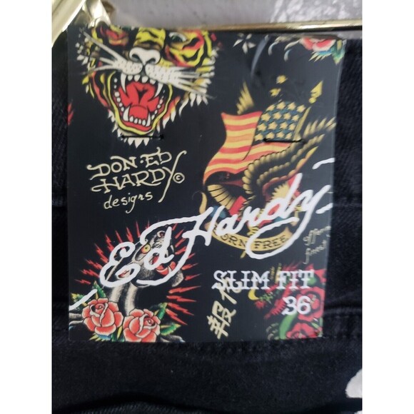Ed Hardy Skull Snake Panther Jeans Men's 36x31 Black Embroidered  Stretch NWT - Picture 4 of 13